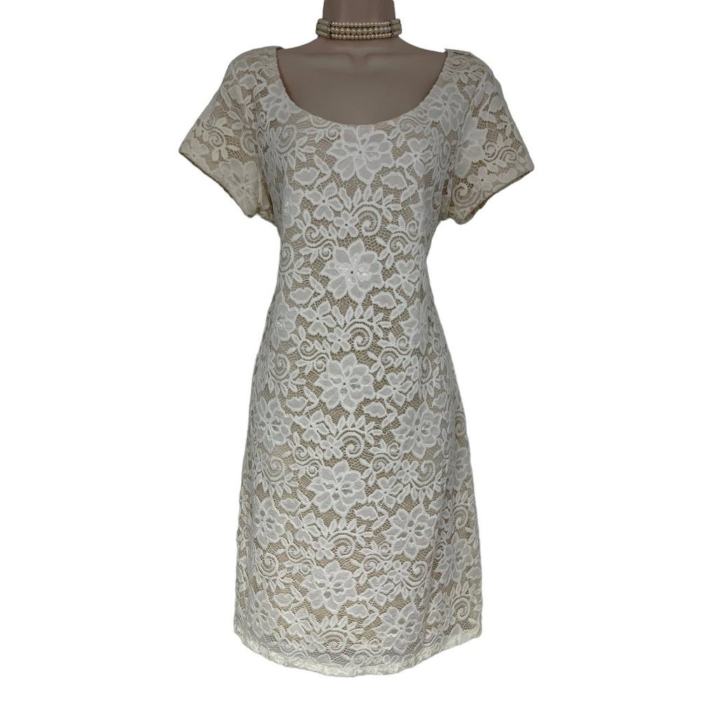 Size Large IVORY/CREME LACE DRESS Sheath Shift Beach Bride Summer Wedding